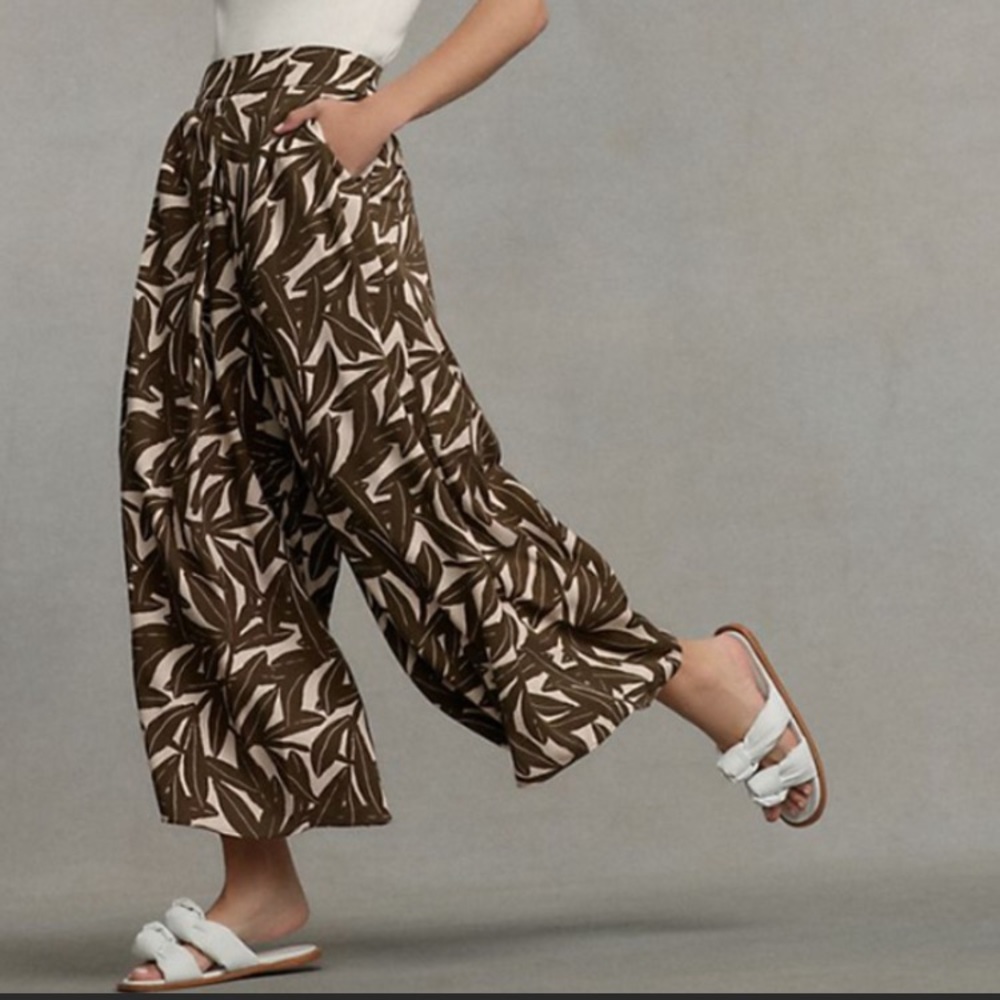 Anthropologie Whit Two Linen Wide Leg Crop Pants 8 NWT